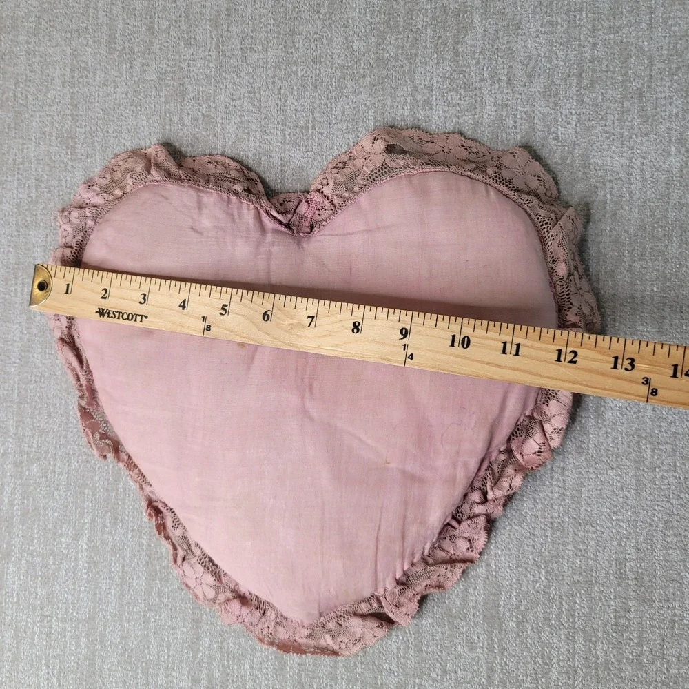 Vintage Embroidered Heart Shaped Pillow Lace 12x12 Shabby‎ Chic Cottagecore